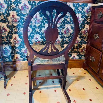 LOT236: Antique Wood Rocking Chair with Upolstered Seat and Antique Wood Sewing Box