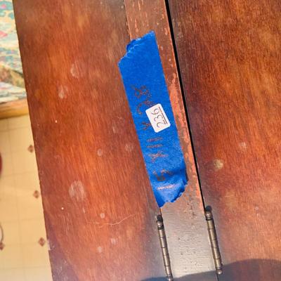 LOT236: Antique Wood Rocking Chair with Upolstered Seat and Antique Wood Sewing Box