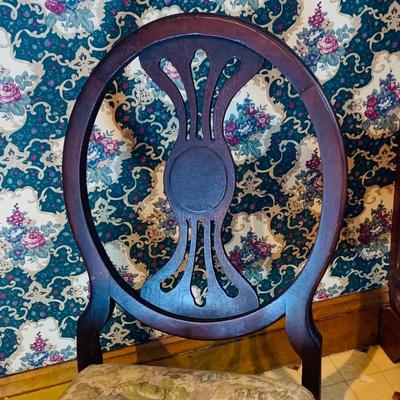 LOT236: Antique Wood Rocking Chair with Upolstered Seat and Antique Wood Sewing Box