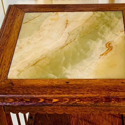LOT 237: Vintage/Antique Three Shelf Wooden Side Table/Stand with Marble Top and Candle Holder