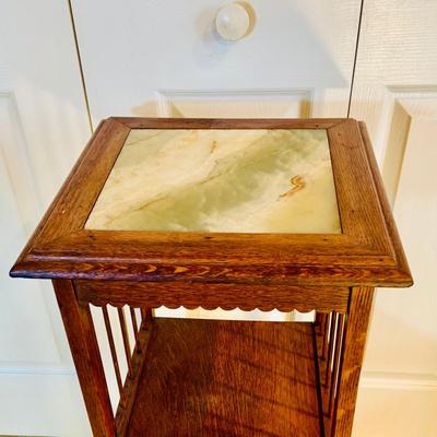 LOT 237: Vintage/Antique Three Shelf Wooden Side Table/Stand with Marble Top and Candle Holder