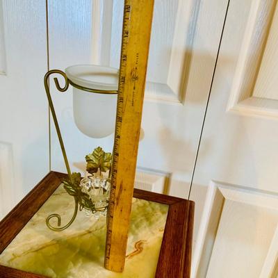 LOT 237: Vintage/Antique Three Shelf Wooden Side Table/Stand with Marble Top and Candle Holder