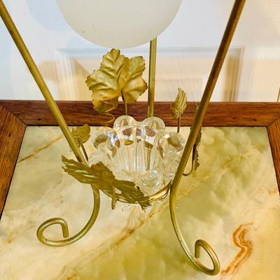 LOT 237: Vintage/Antique Three Shelf Wooden Side Table/Stand with Marble Top and Candle Holder