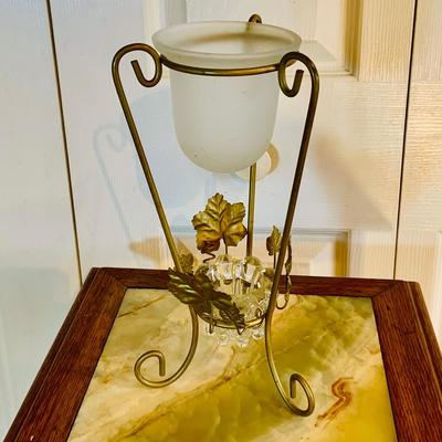 LOT 237: Vintage/Antique Three Shelf Wooden Side Table/Stand with Marble Top and Candle Holder