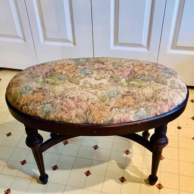 LOT 238: Beautiful Antique Wood Vanity with Mirror and Upolstered Seat