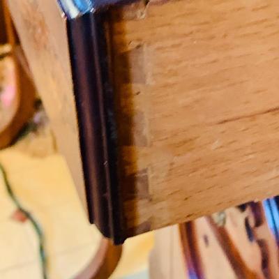 LOT 238: Beautiful Antique Wood Vanity with Mirror and Upolstered Seat