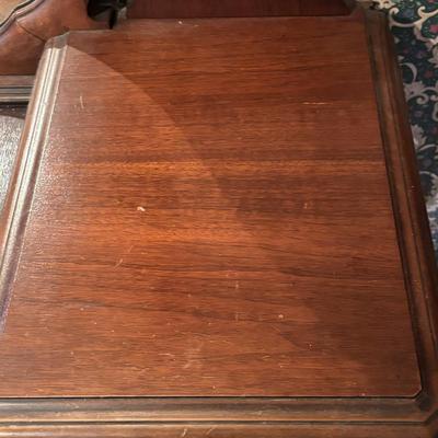 LOT 238: Beautiful Antique Wood Vanity with Mirror and Upolstered Seat
