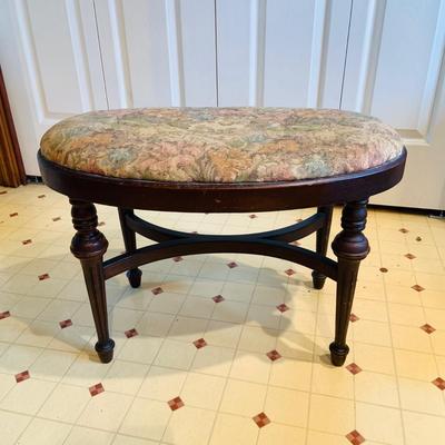 LOT 238: Beautiful Antique Wood Vanity with Mirror and Upolstered Seat