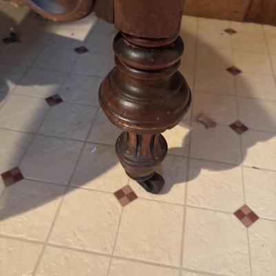 LOT 238: Beautiful Antique Wood Vanity with Mirror and Upolstered Seat