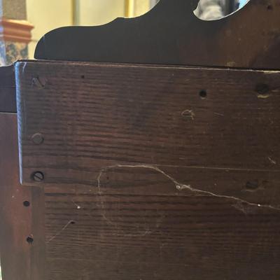 LOT 238: Beautiful Antique Wood Vanity with Mirror and Upolstered Seat