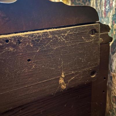 LOT 238: Beautiful Antique Wood Vanity with Mirror and Upolstered Seat