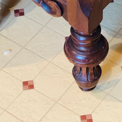 LOT 238: Beautiful Antique Wood Vanity with Mirror and Upolstered Seat