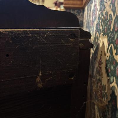 LOT 238: Beautiful Antique Wood Vanity with Mirror and Upolstered Seat