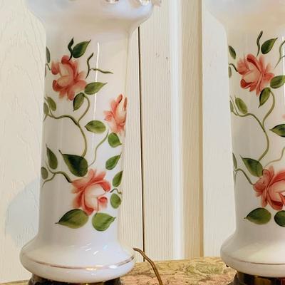 LOT 239: Set of Two (2) Vintage Victorian Bristol Style Painted Glass Lamps