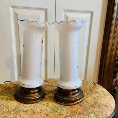 LOT 239: Set of Two (2) Vintage Victorian Bristol Style Painted Glass Lamps