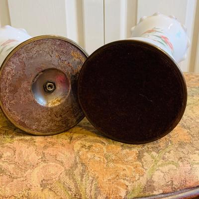 LOT 239: Set of Two (2) Vintage Victorian Bristol Style Painted Glass Lamps