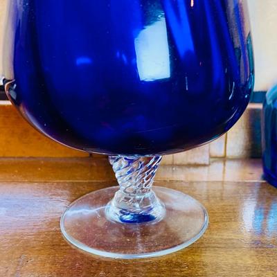 LOT 240: Collection of Cobalt Blue Art Glass - Small Pitchers, Glasses, Bottle Stoper and More