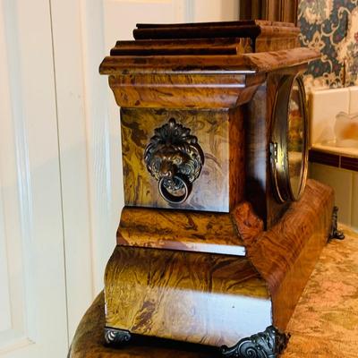 LOT 243: Antique Wood Faux Marble Seth Thomas Mechanical Mantle Clock