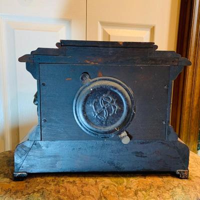 LOT 243: Antique Wood Faux Marble Seth Thomas Mechanical Mantle Clock