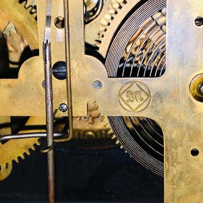 LOT 243: Antique Wood Faux Marble Seth Thomas Mechanical Mantle Clock