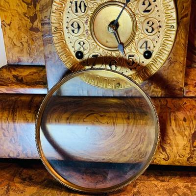 LOT 243: Antique Wood Faux Marble Seth Thomas Mechanical Mantle Clock