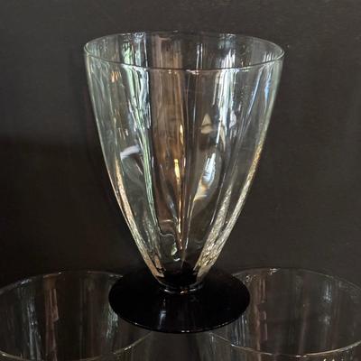 LOT 272: Elegant Crystal Collection: Waterford, Lenox, Atlas Blue Swirl Glass Serving Bowl, Water Goblets w/Black Glass Base, Black Glass...