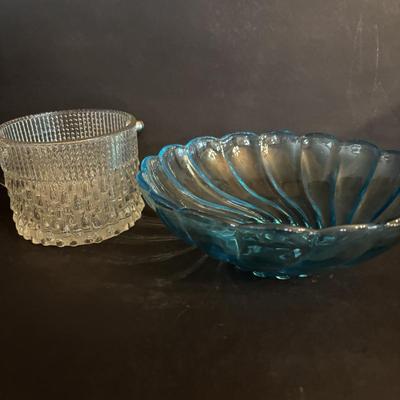 LOT 272: Elegant Crystal Collection: Waterford, Lenox, Atlas Blue Swirl Glass Serving Bowl, Water Goblets w/Black Glass Base, Black Glass...