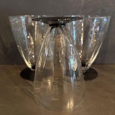 LOT 272: Elegant Crystal Collection: Waterford, Lenox, Atlas Blue Swirl Glass Serving Bowl, Water Goblets w/Black Glass Base, Black Glass...