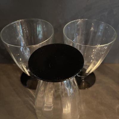 LOT 272: Elegant Crystal Collection: Waterford, Lenox, Atlas Blue Swirl Glass Serving Bowl, Water Goblets w/Black Glass Base, Black Glass...