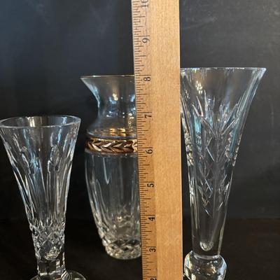 LOT 272: Elegant Crystal Collection: Waterford, Lenox, Atlas Blue Swirl Glass Serving Bowl, Water Goblets w/Black Glass Base, Black Glass...