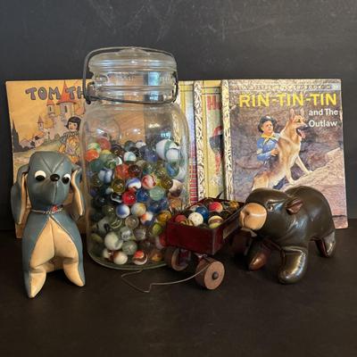 LOT 274: Marbles, Marbles & More Marbles, Vintage Little Golden Books, Vinyl/Pleather Blue Dog & Bear