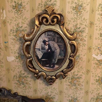 LOT 277: Vintage Green Velvet Upholstered J.B. Van Scriver Co., Rocking Chair, Painted Sewing Box & Victorian Corner Shelf & Gold...