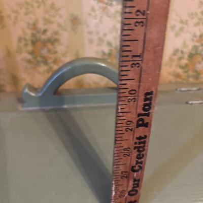 LOT 277: Vintage Green Velvet Upholstered J.B. Van Scriver Co., Rocking Chair, Painted Sewing Box & Victorian Corner Shelf & Gold...