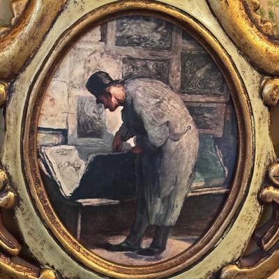 LOT 277: Vintage Green Velvet Upholstered J.B. Van Scriver Co., Rocking Chair, Painted Sewing Box & Victorian Corner Shelf & Gold...