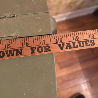 LOT 277: Vintage Green Velvet Upholstered J.B. Van Scriver Co., Rocking Chair, Painted Sewing Box & Victorian Corner Shelf & Gold...