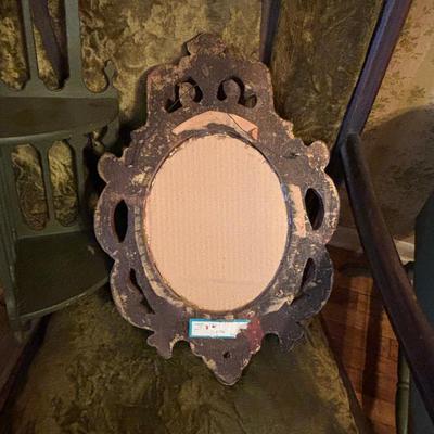 LOT 277: Vintage Green Velvet Upholstered J.B. Van Scriver Co., Rocking Chair, Painted Sewing Box & Victorian Corner Shelf & Gold...