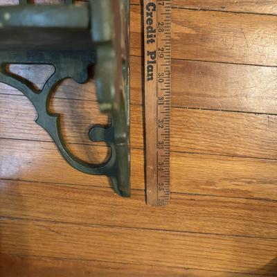 LOT 277: Vintage Green Velvet Upholstered J.B. Van Scriver Co., Rocking Chair, Painted Sewing Box & Victorian Corner Shelf & Gold...