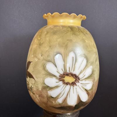 LOT 282: Vintage Hand Painted and Signed Hurricane Lamp