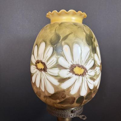 LOT 282: Vintage Hand Painted and Signed Hurricane Lamp