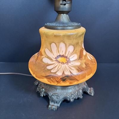 LOT 282: Vintage Hand Painted and Signed Hurricane Lamp
