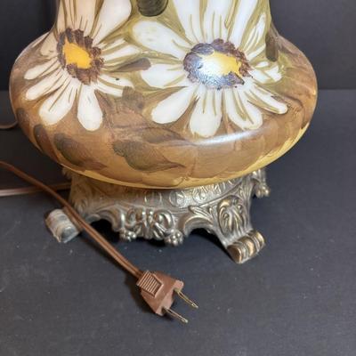 LOT 282: Vintage Hand Painted and Signed Hurricane Lamp