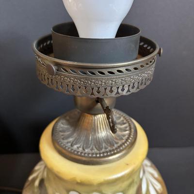 LOT 282: Vintage Hand Painted and Signed Hurricane Lamp