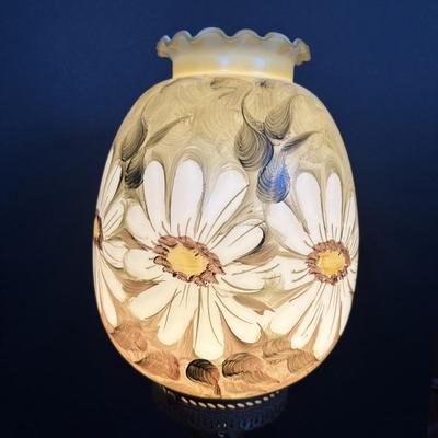 LOT 282: Vintage Hand Painted and Signed Hurricane Lamp