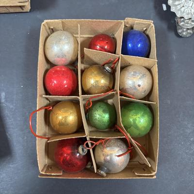 LOT 284: Vintage Christmas & More: Tin Light Reflectors, Ornaments, Clip-on Candle Holders, Schmid Bros Angel in Motion (works)...