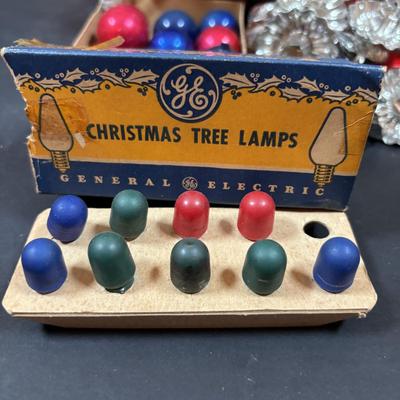 LOT 284: Vintage Christmas & More: Tin Light Reflectors, Ornaments, Clip-on Candle Holders, Schmid Bros Angel in Motion (works)...