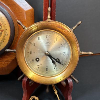 LOT 285: Vintage Made in Germany Schatz 8 Day-14Jewel Ships Bell Clock w/Key & Barometer