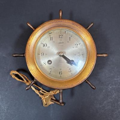 LOT 285: Vintage Made in Germany Schatz 8 Day-14Jewel Ships Bell Clock w/Key & Barometer