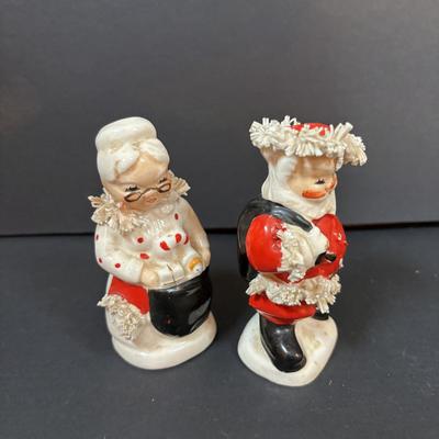 LOT 286: Vintage Relpo Christmas Holly Girl Figurine Planter, Angel Figurines, Spaghetti Santa & Mrs. Claus Salt/Pepper Shakers,...