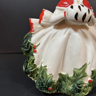 LOT 286: Vintage Relpo Christmas Holly Girl Figurine Planter, Angel Figurines, Spaghetti Santa & Mrs. Claus Salt/Pepper Shakers,...