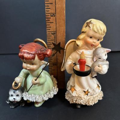LOT 286: Vintage Relpo Christmas Holly Girl Figurine Planter, Angel Figurines, Spaghetti Santa & Mrs. Claus Salt/Pepper Shakers,...